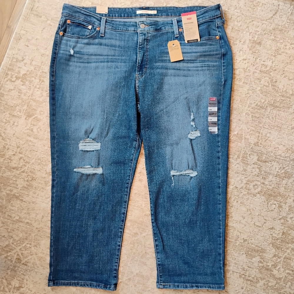 NWT 24W Levi's Boyfriend Hypersoft Distressed Medium Wash Denim Blue Jeans NEW